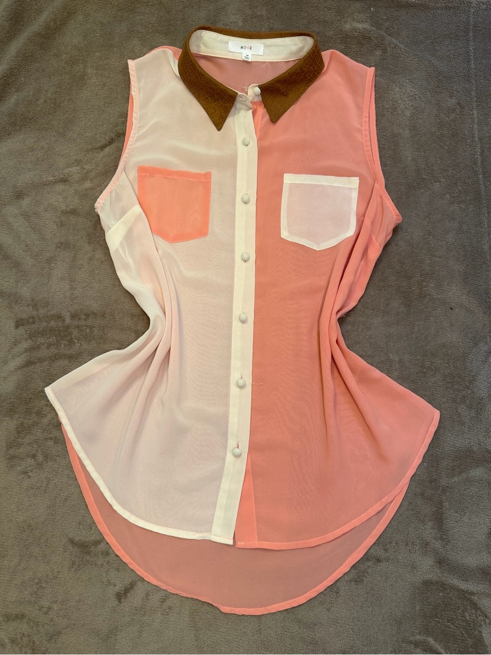 MINE Colorblock Sleeveless Button Up Blouse Size M
